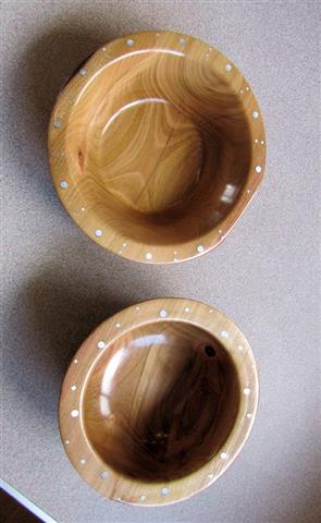 Two bowls with decorated rims by Keith Leonard